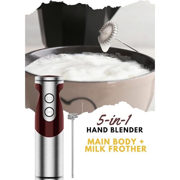 MegaWise Pro Titanium Reinforced 5 in1 Immersion Hand Blender, red - Picture 4 of 6